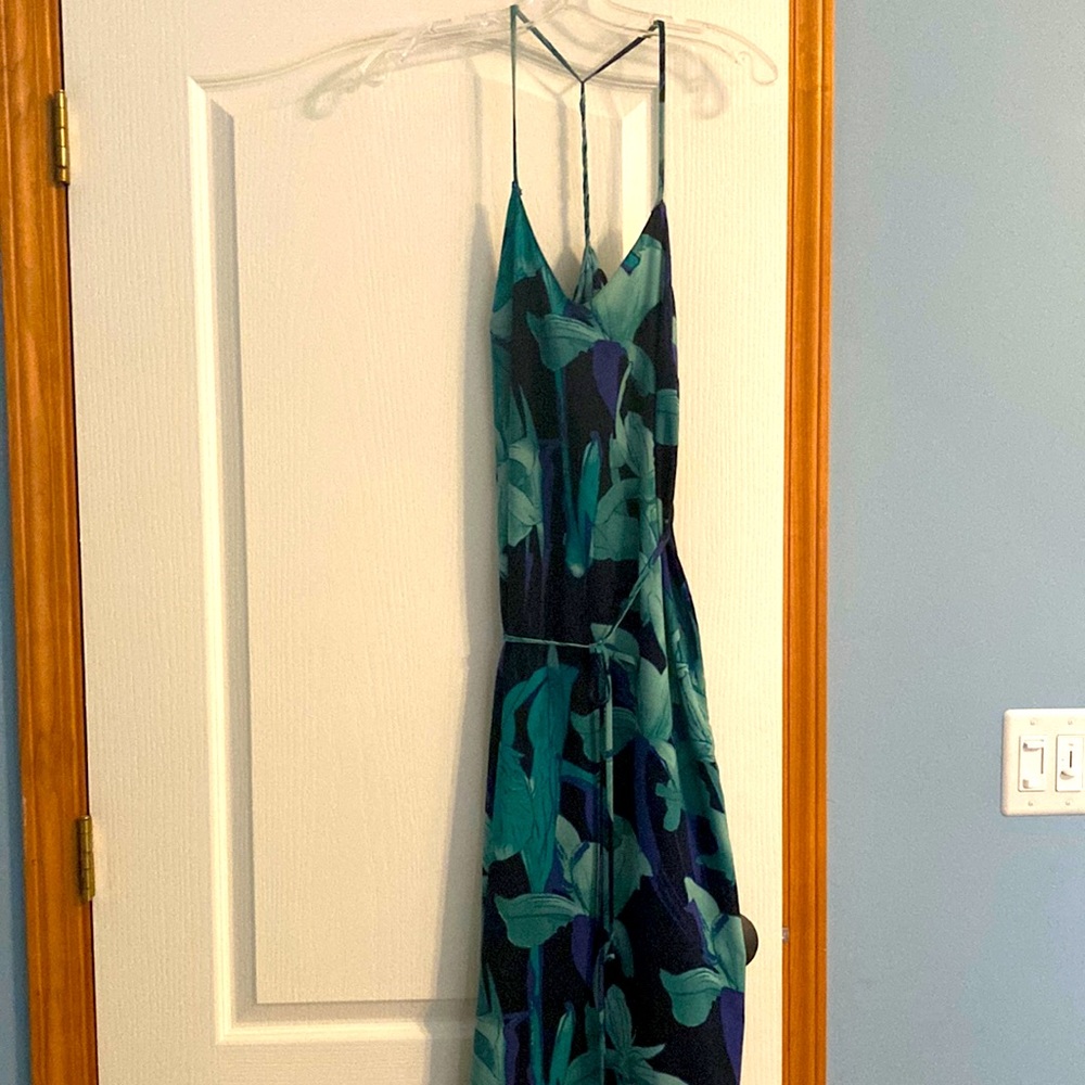 Loft size small blue floral maxi dress with tie waist.